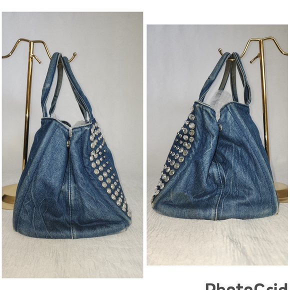 Auth Prada Canapa Denim Tote Bag - Picture 6 of 11